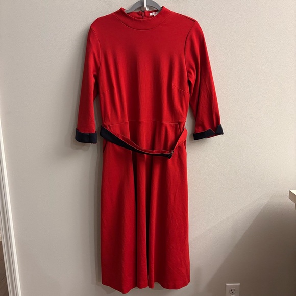 Boden Nerissa Ponte Midi Dress Red Navy size 12 - Picture 4 of 16